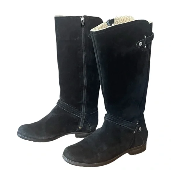 UGG Jillian knee high side zip black suede boots. Sherpalined. Size 7.5 GUC - Picture 2 of 16